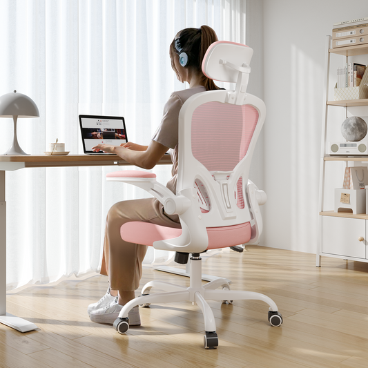 Ergonomic Office Chair Home High Back Desk Chair for Long Hours Comfortable White+Pink