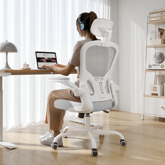 Ergonomic Office Chair Home High Back Desk Chair for Long Hours Comfortable White+Grey