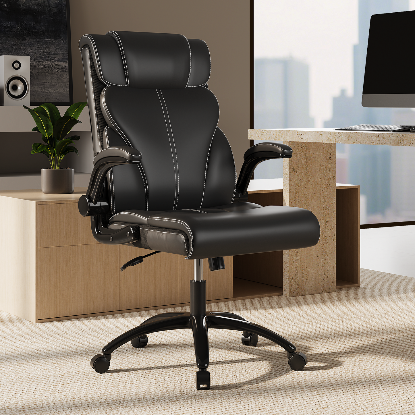 Big and Tall Ergonomic Computer Chairs,  High Back Executive Breathable Leather Chair