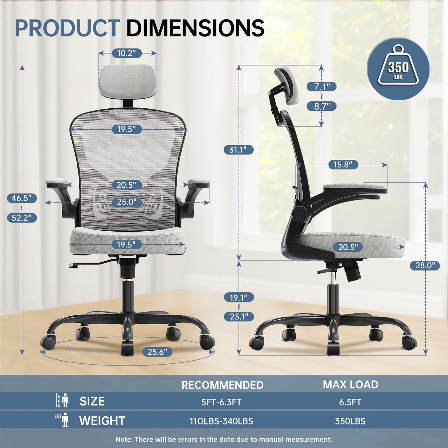 Ergonomic Office Chair Home High Back Desk Chair for Long Hours Comfortable Black+Grey