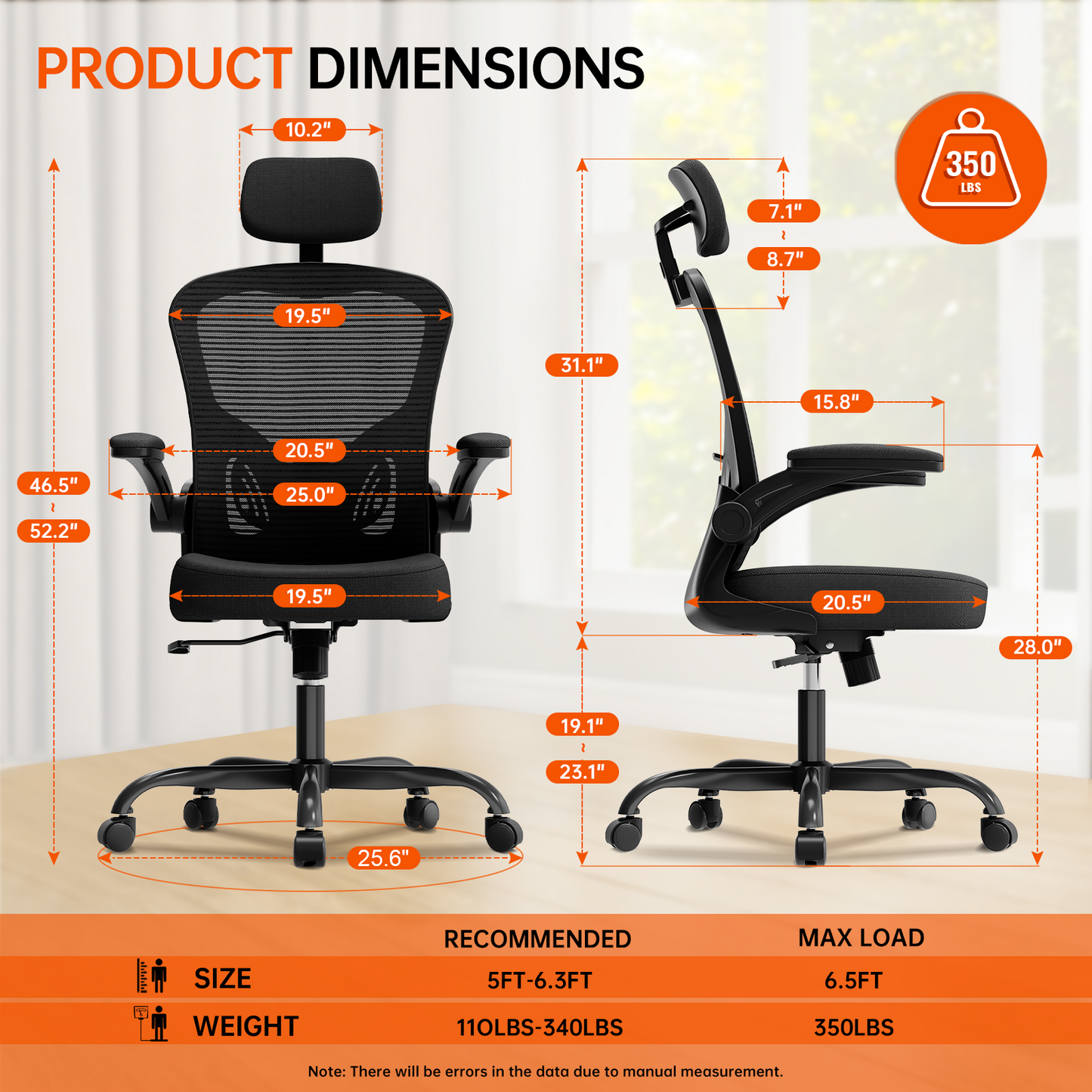 Ergonomic Office Chair Home High Back Desk Chair for Long Hours Comfortable Black