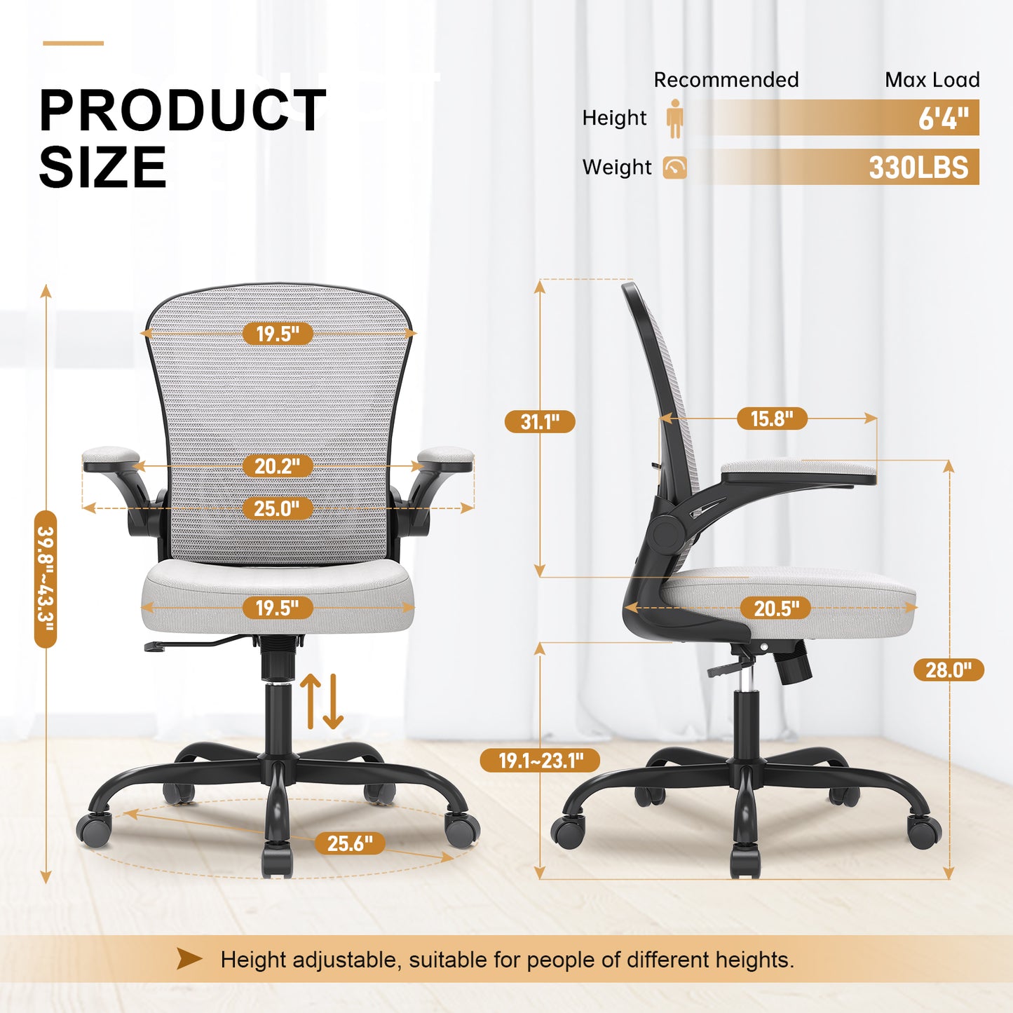 Desk Chair Comfy Home Office Chair Business Computer Chair Ergonomic Black+Grey
