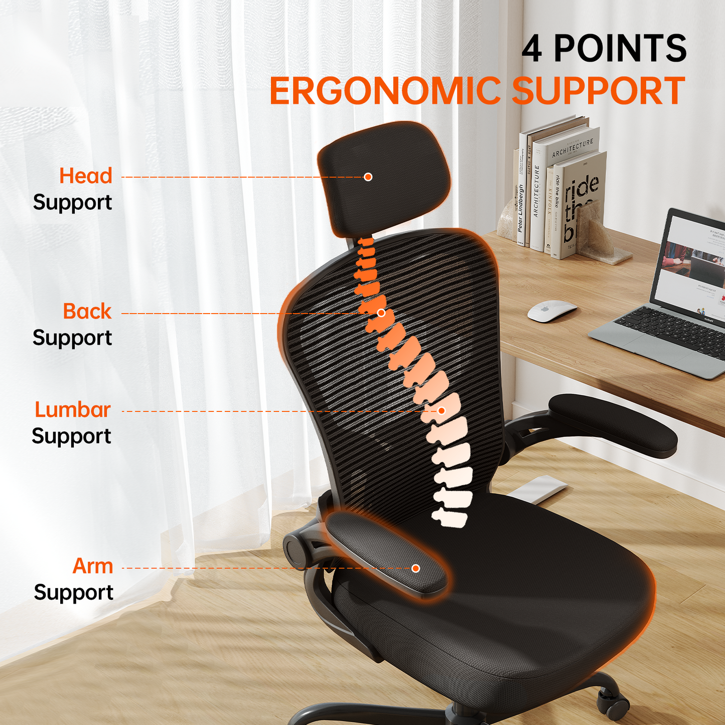 Ergonomic Office Chair Home High Back Desk Chair for Long Hours Comfortable Black