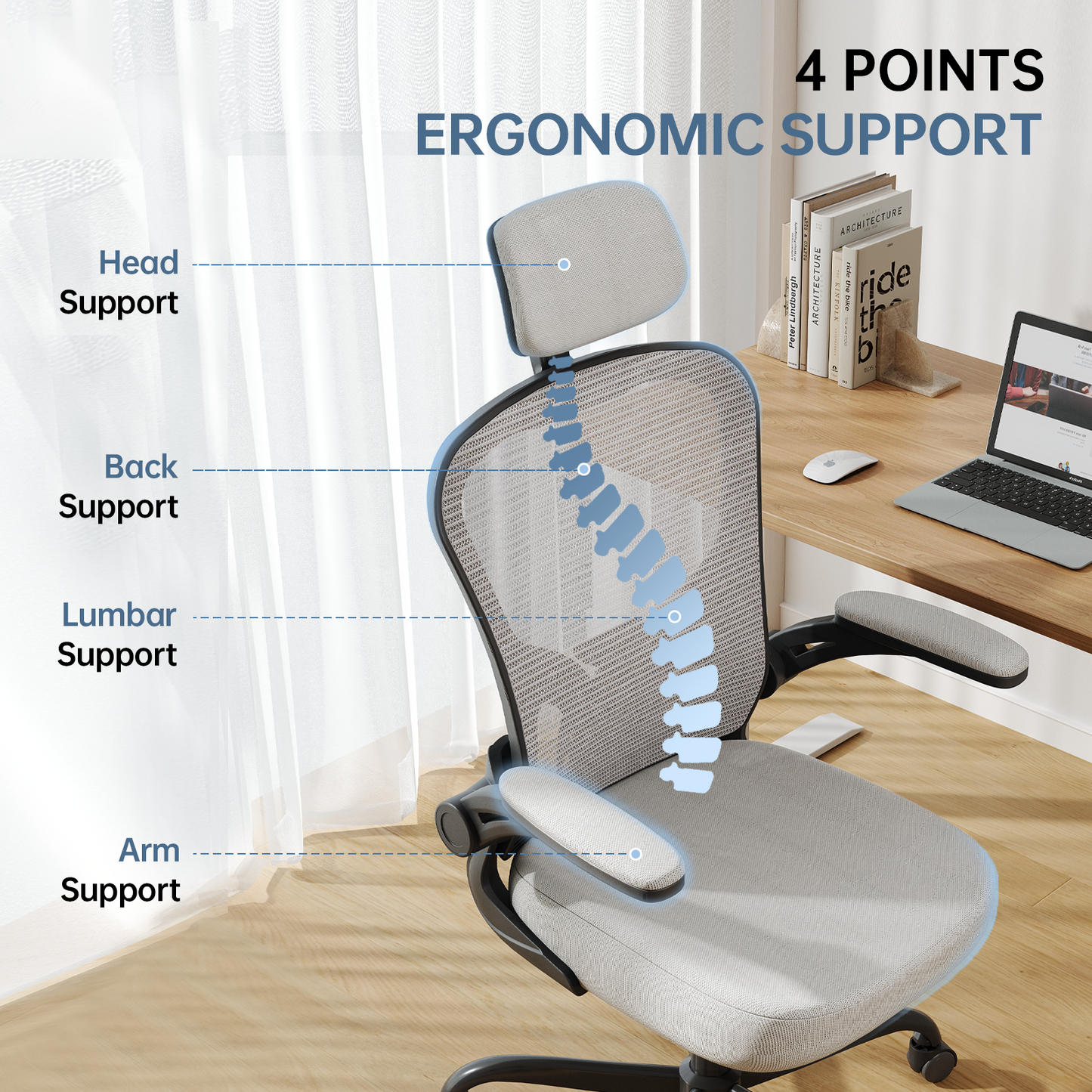 Ergonomic Office Chair Home High Back Desk Chair for Long Hours Comfortable Black+Grey