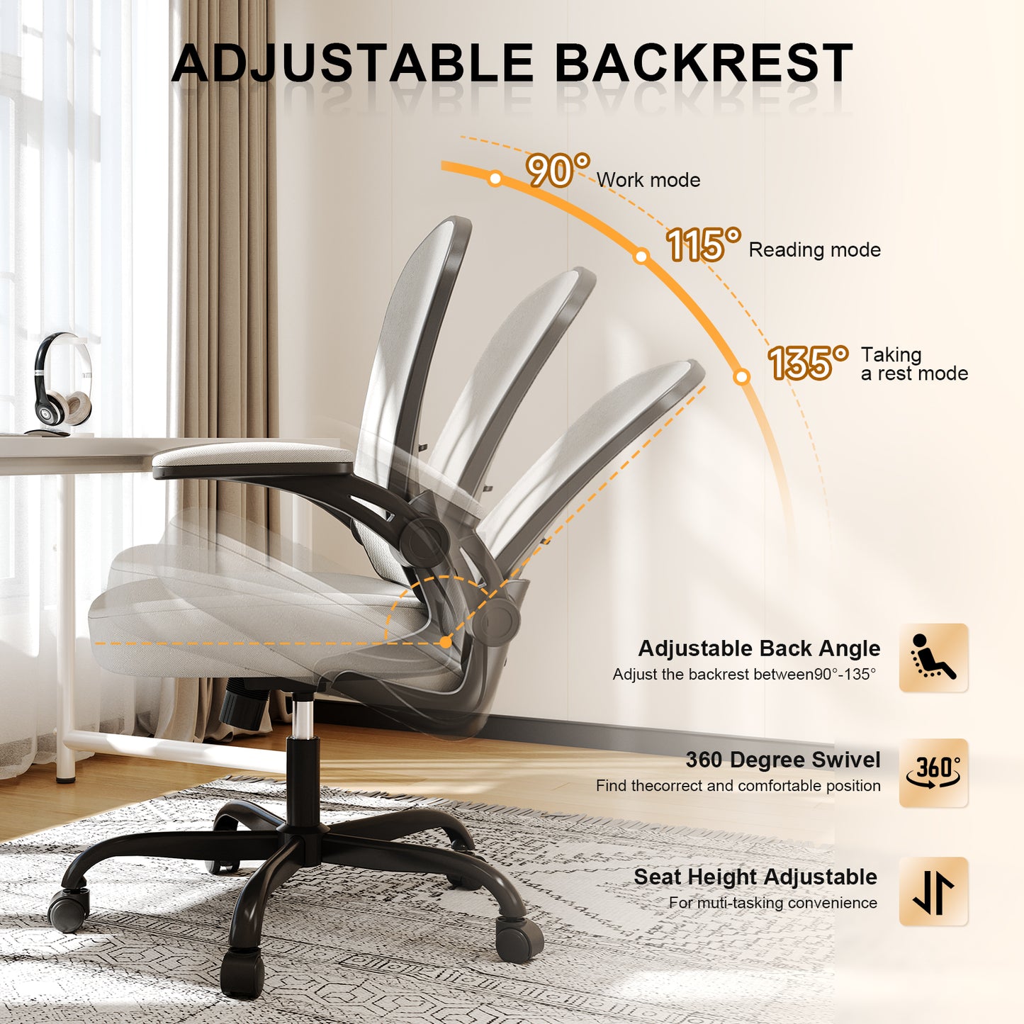 Desk Chair Comfy Home Office Chair Business Computer Chair Ergonomic Black+Grey