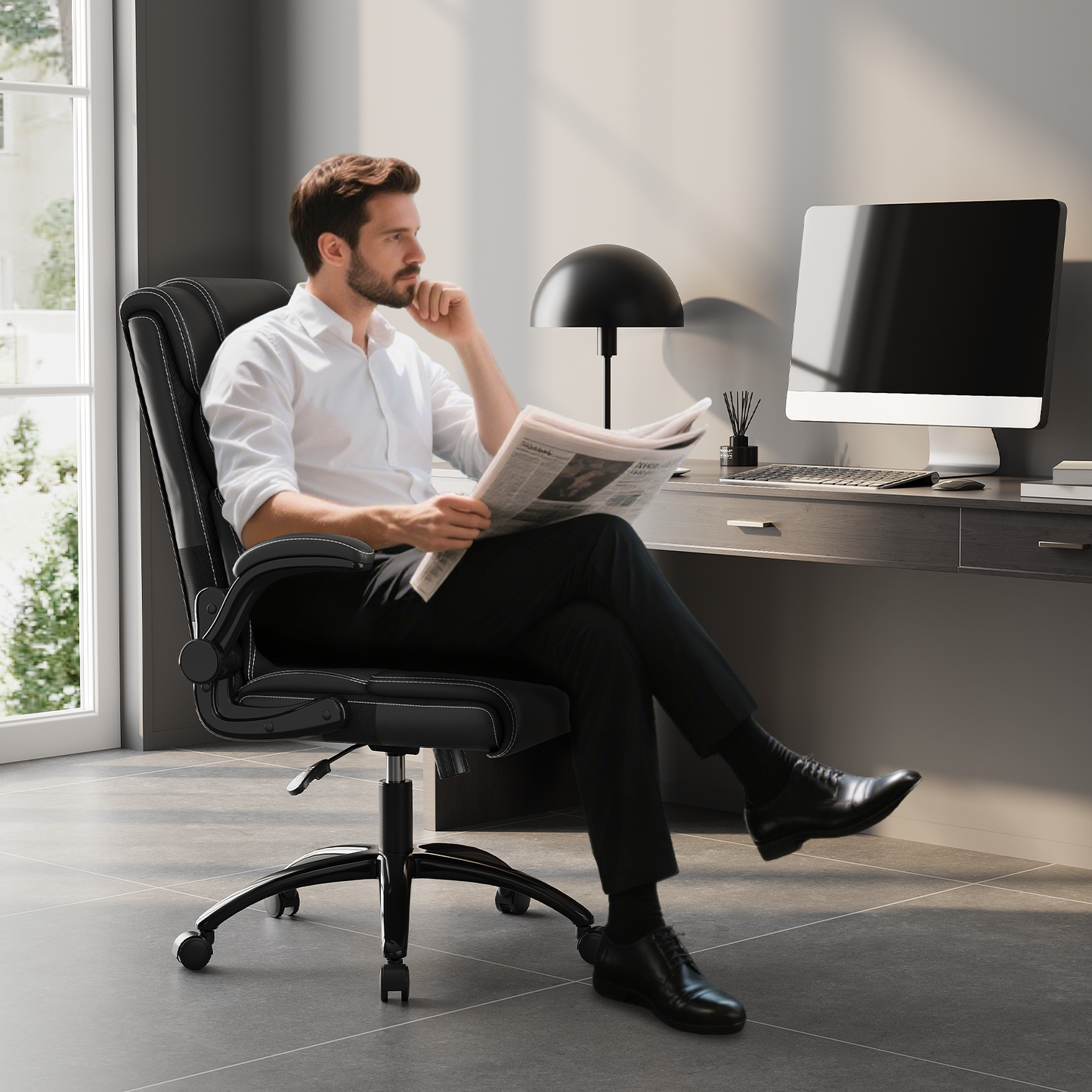 Big and Tall Ergonomic Computer Chairs,  High Back Executive Breathable Leather Chair