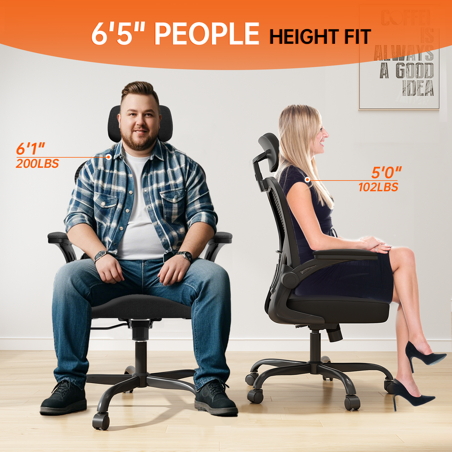 Ergonomic Office Chair Home High Back Desk Chair for Long Hours Comfortable Black