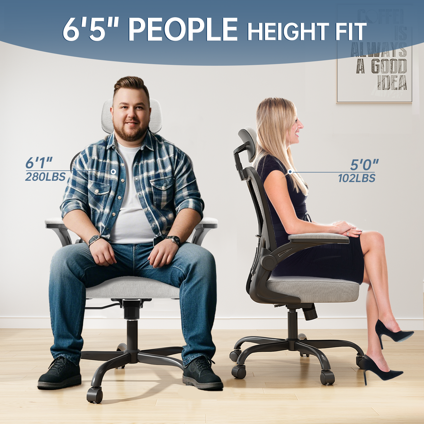 Ergonomic Office Chair Home High Back Desk Chair for Long Hours Comfortable Black+Grey