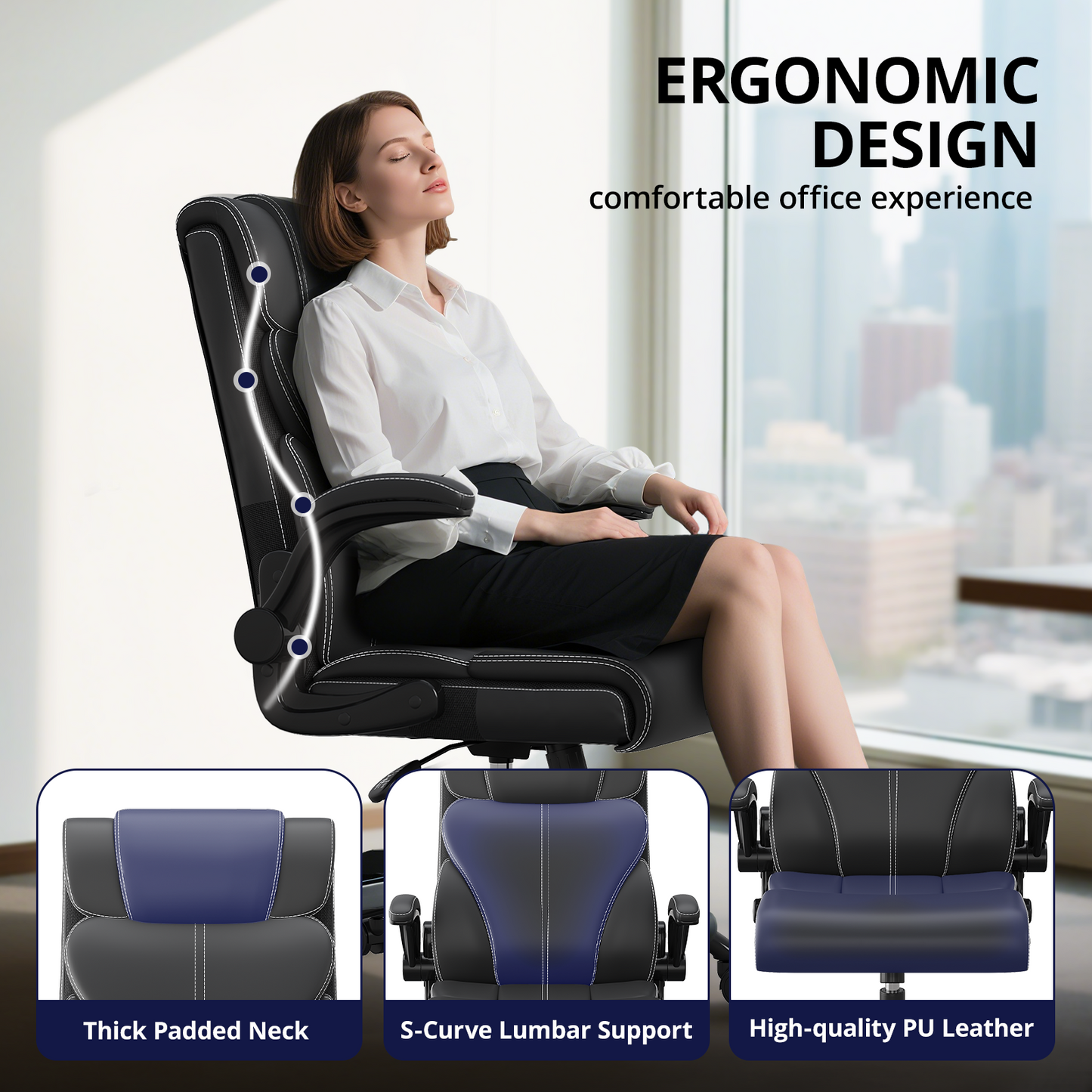 Big and Tall Ergonomic Computer Chairs,  High Back Executive Breathable Leather Chair