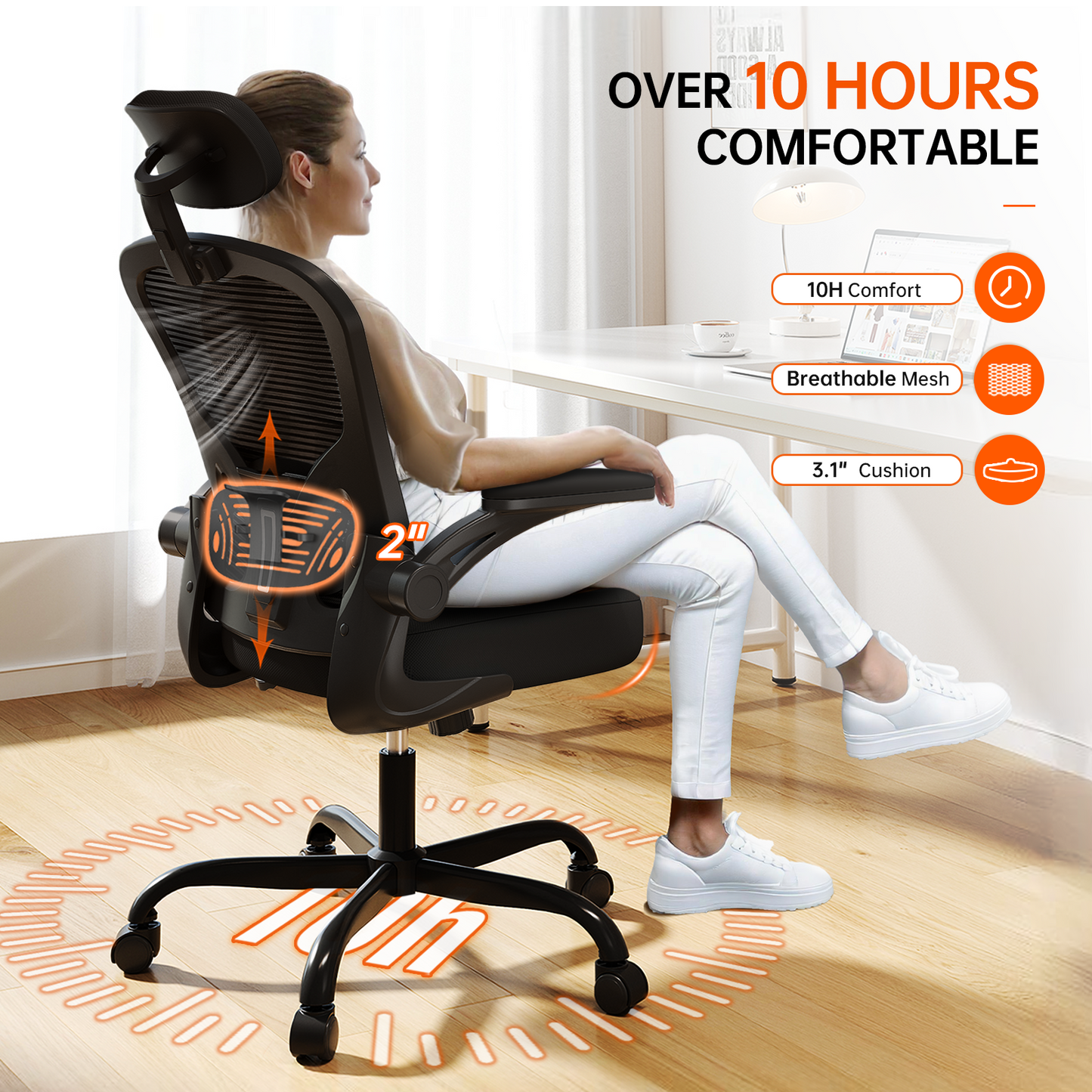 Ergonomic Office Chair Home High Back Desk Chair for Long Hours Comfortable Black