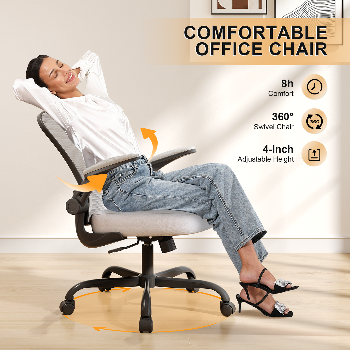 Desk Chair Comfy Home Office Chair Business Computer Chair Ergonomic Black+Grey