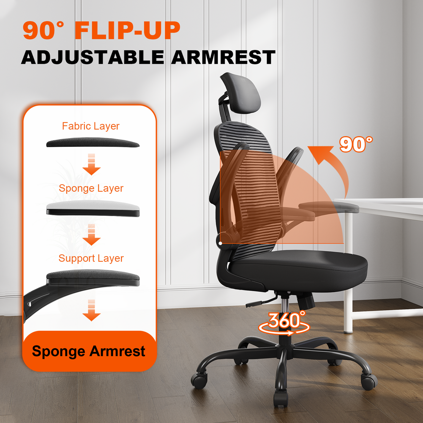 Ergonomic Office Chair Home High Back Desk Chair for Long Hours Comfortable Black