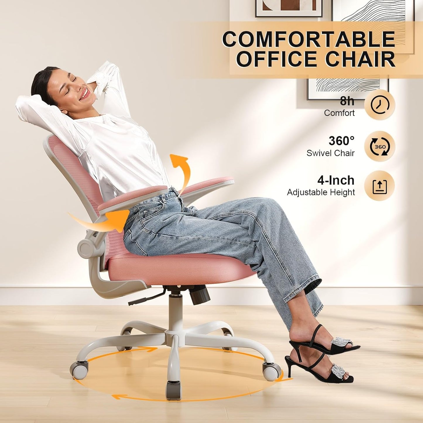 Desk Chair Comfy Home Office Chair Business Computer Chair Ergonomic Grey+Pink