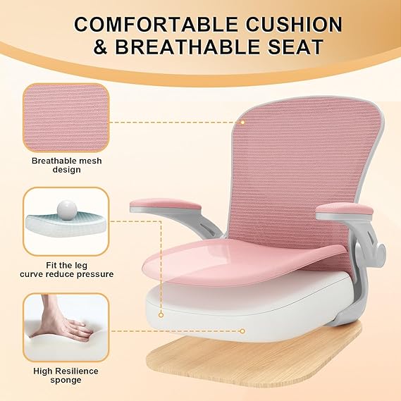 Desk Chair Comfy Home Office Chair Business Computer Chair Ergonomic Grey+Pink