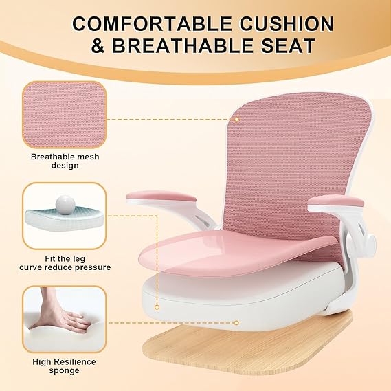 Desk Chair Comfy Home Office Chair Business Computer Chair Ergonomic White+Pink
