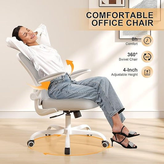 Desk Chair Comfy Home Office Chair Business Computer Chair Ergonomic White+Grey