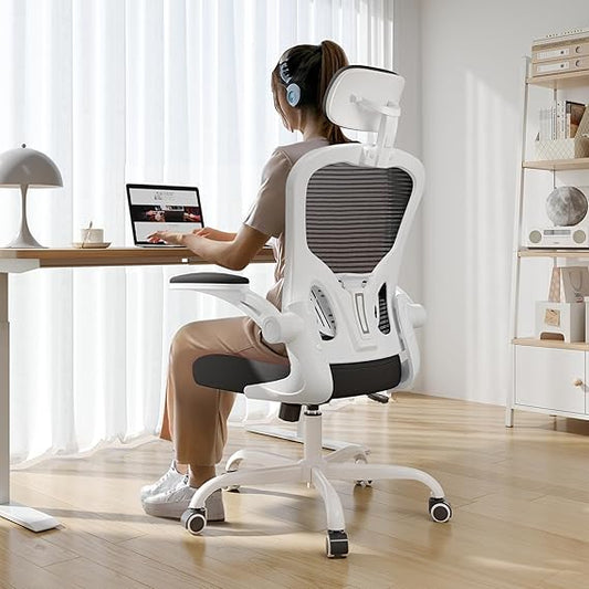 Ergonomic Office Chair Home High Back Desk Chair for Long Hours Comfortable White+Black