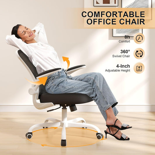 Desk Chair Comfy Home Office Chair Business Computer Chair Ergonomic White+Black