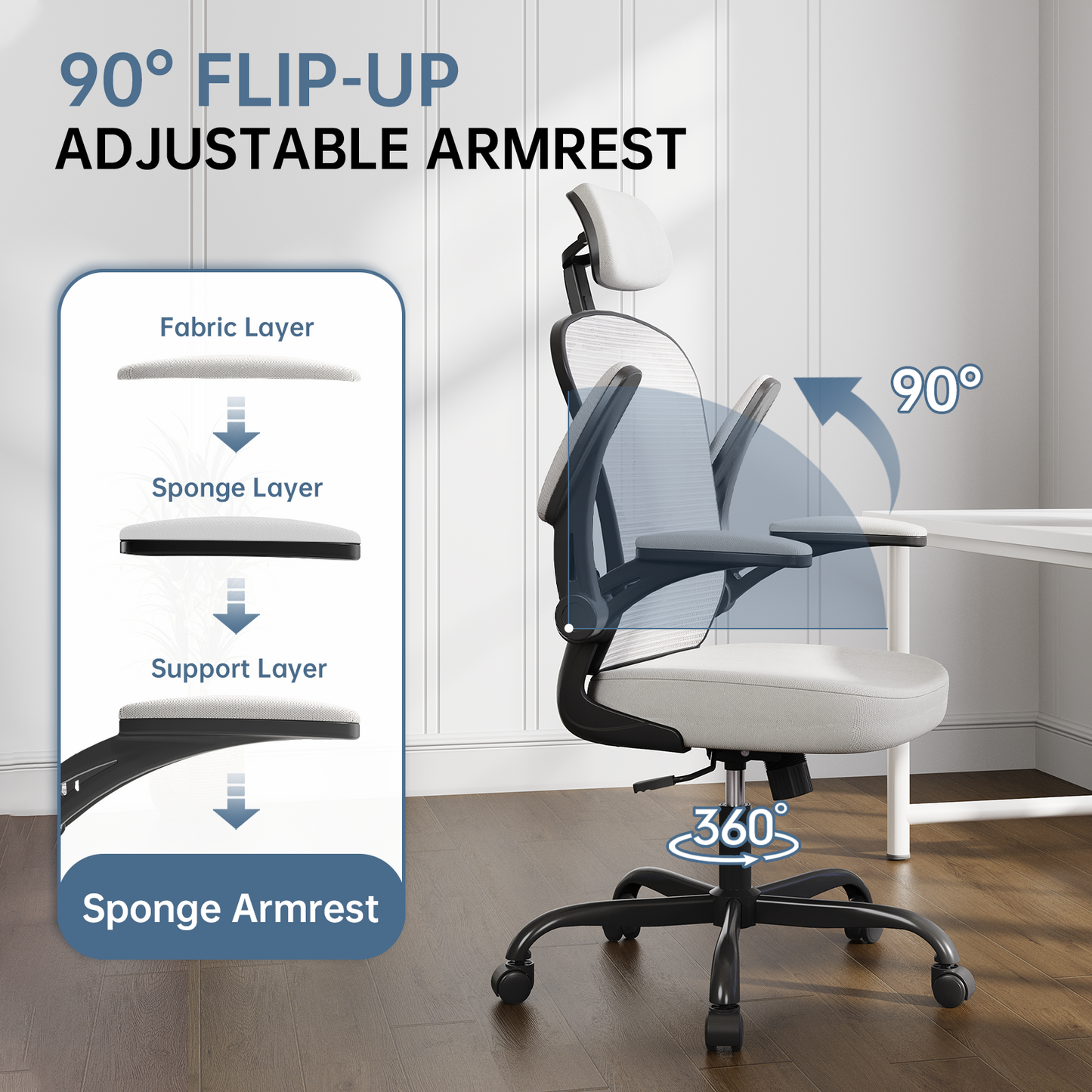 Ergonomic Office Chair Home High Back Desk Chair for Long Hours Comfortable Black+Grey