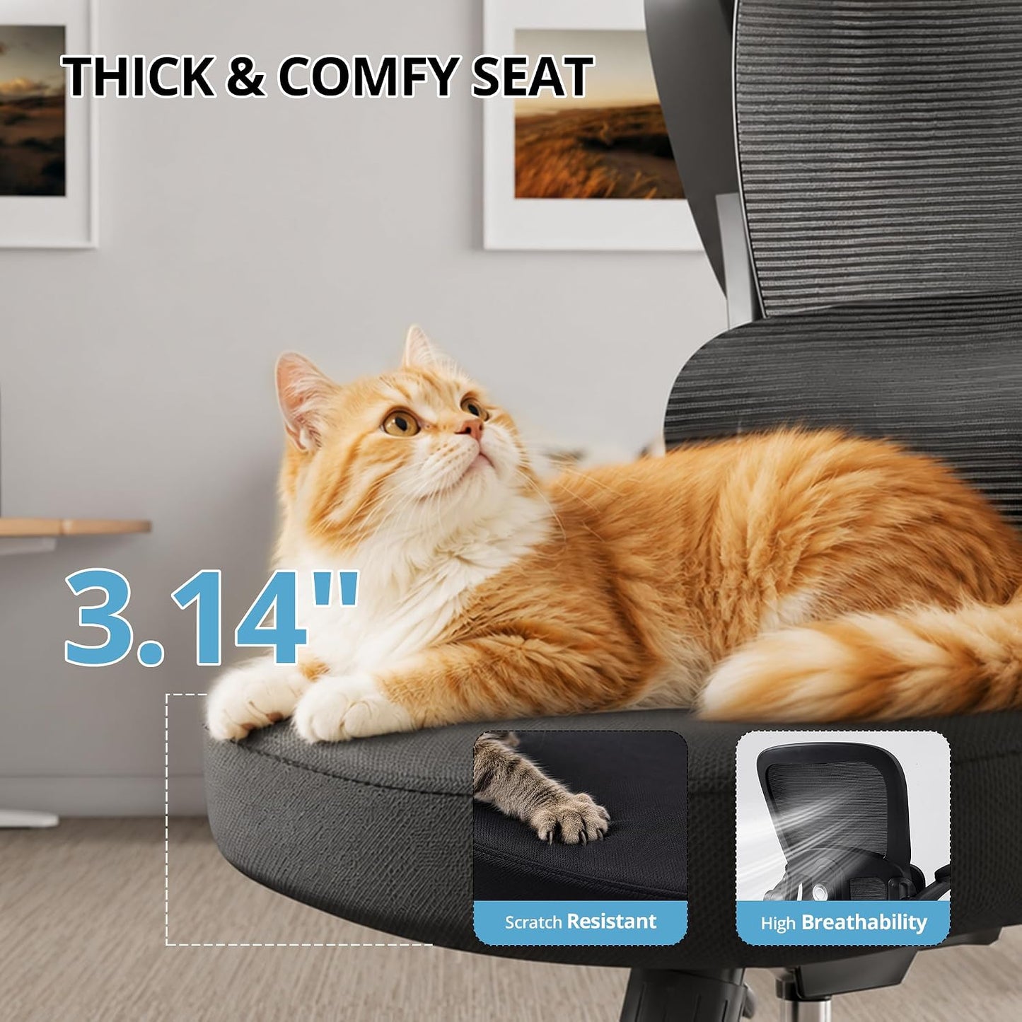 Ergonomic Mesh Office Chair with Adjustable Lumbar Support, Black | 330 LB Capacity,Flip-Up Arms,All-Day Comfort,Desk chairs,Breathable Mesh