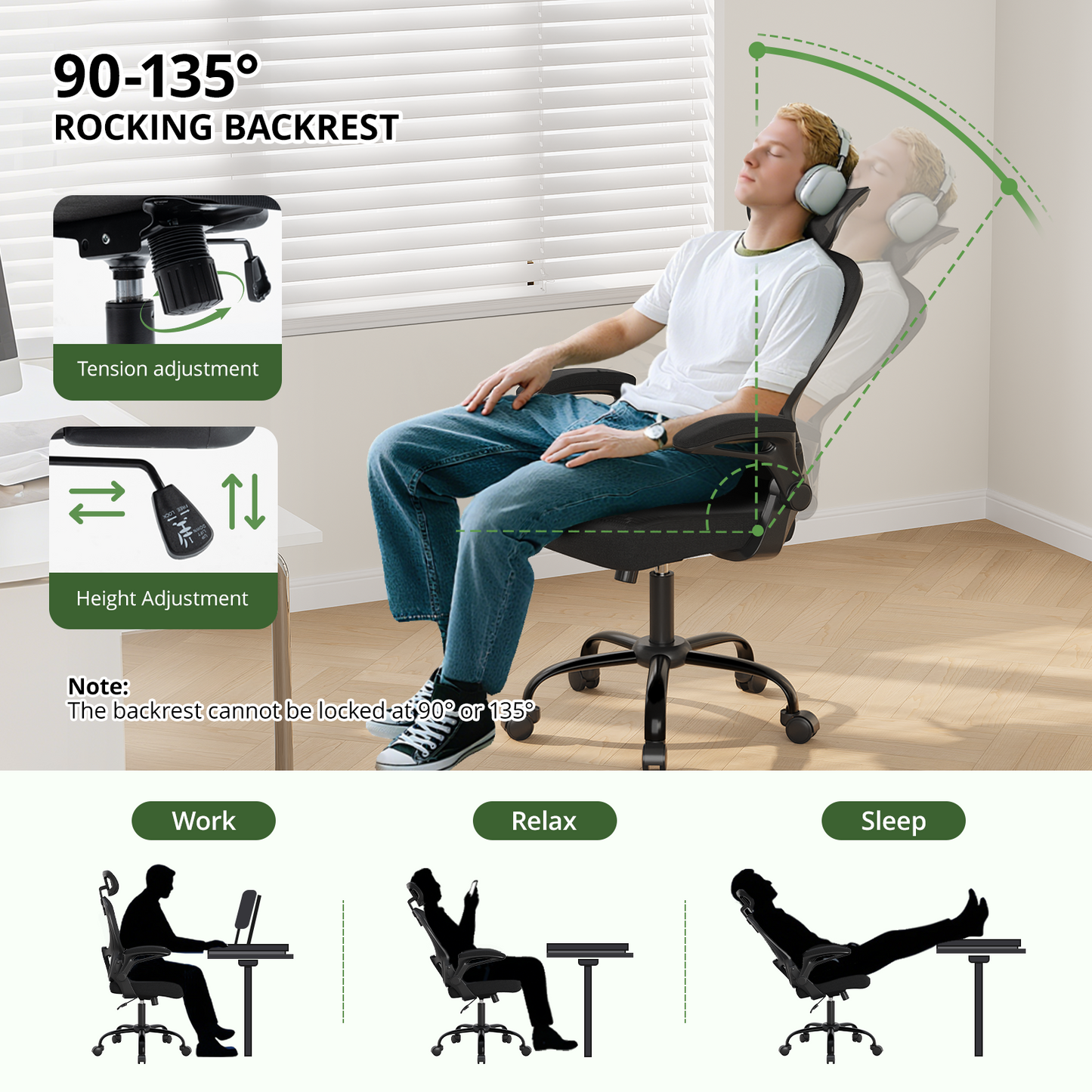 Ergonomic Desk Chair, 330LBS Capacity, High Back Computer Chair with Lumbar Support