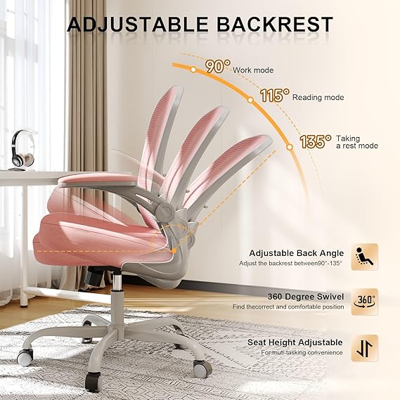 Desk Chair Comfy Home Office Chair Business Computer Chair Ergonomic Grey+Pink