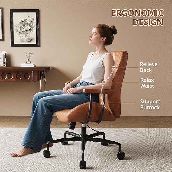 Comfy Executive PU Leather Mid Back Ergonomic Office Chair