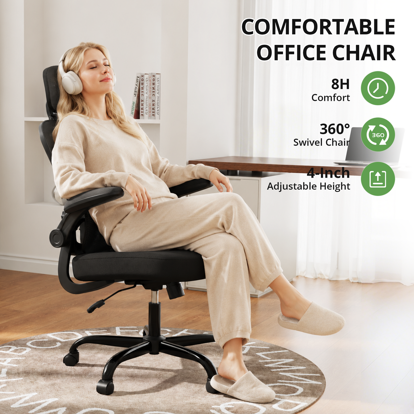 Ergonomic Office Chair 330 lb with Wheels, Lumbar Support & Headrest