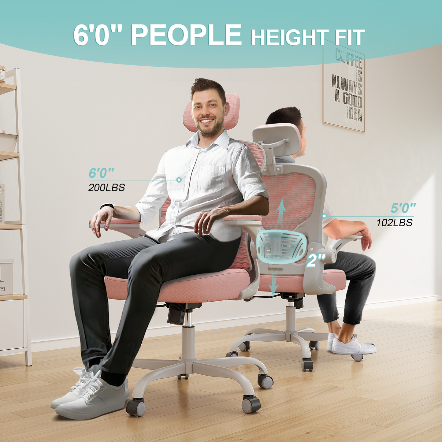 Ergonomic Office Chair Home High Back Desk Chair for Long Hours Comfortable Grey+Pink