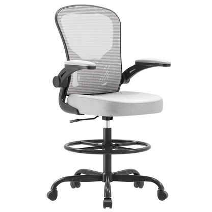 Ergonomic Drafting Chair with Lumbar Support Adjustable Footrest Ring Grey