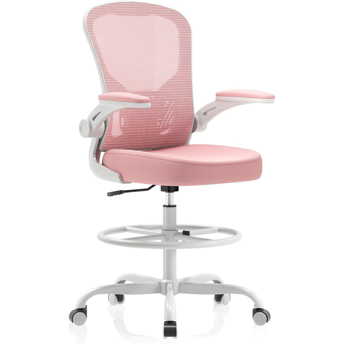 Ergonomic Tall Drafting Chair-Mesh Desk Chair with Flip-Up Arms | Adjustable Height,Lumbar Support,Adjustable Footrest Ring,Standing Desk,Breathable Backrest
