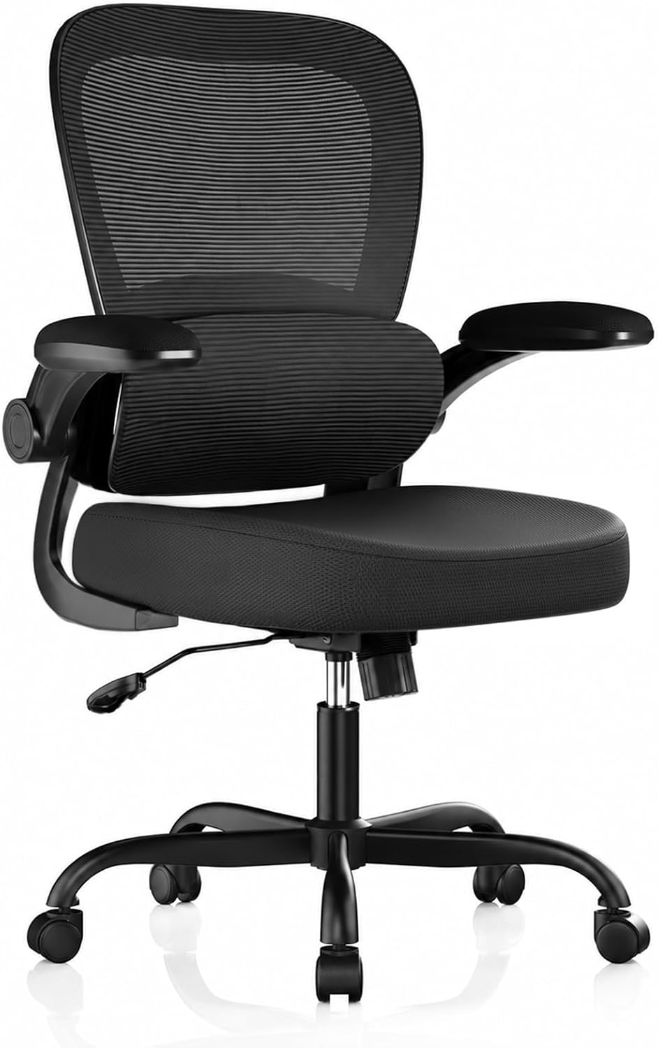 Ergonomic Mesh Office Chair with Adjustable Lumbar Support, Black | 330 LB Capacity,Flip-Up Arms,All-Day Comfort,Desk chairs,Breathable Mesh