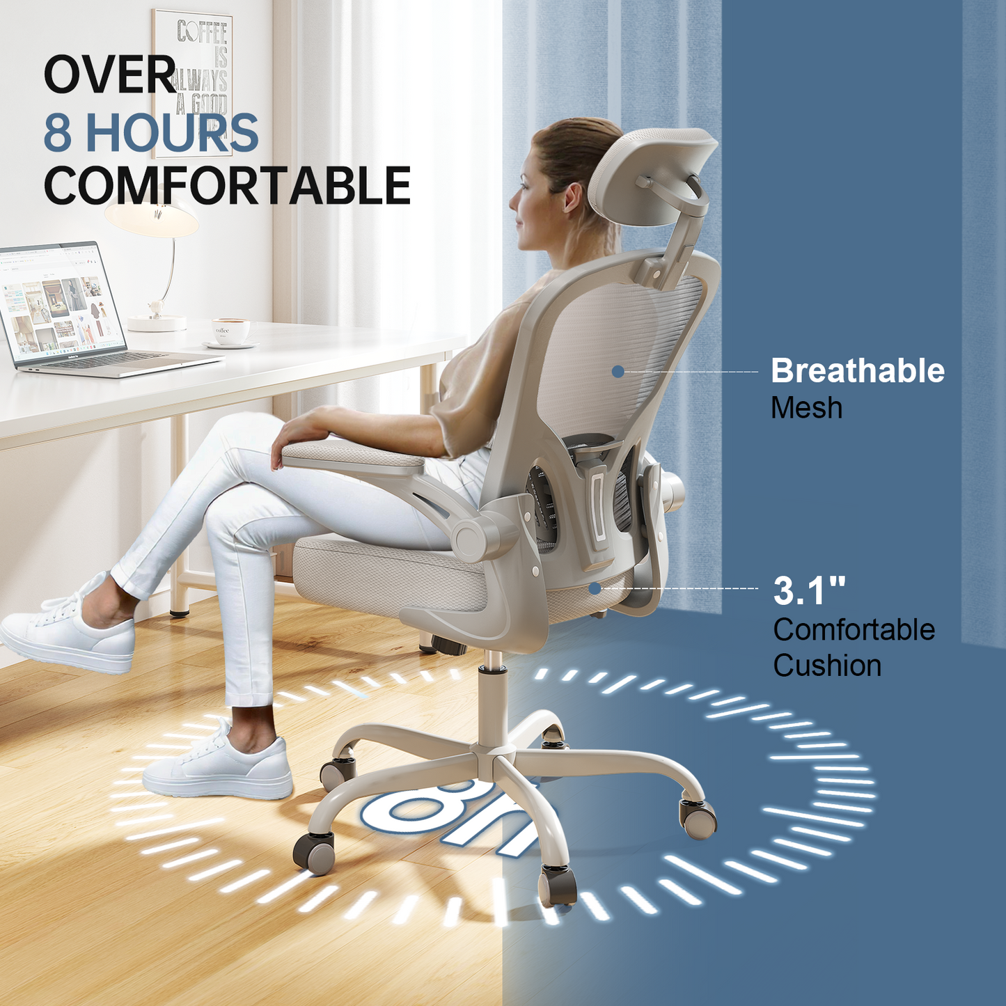 Ergonomic Office Chair Home High Back Desk Chair for Long Hours Comfortable Grey