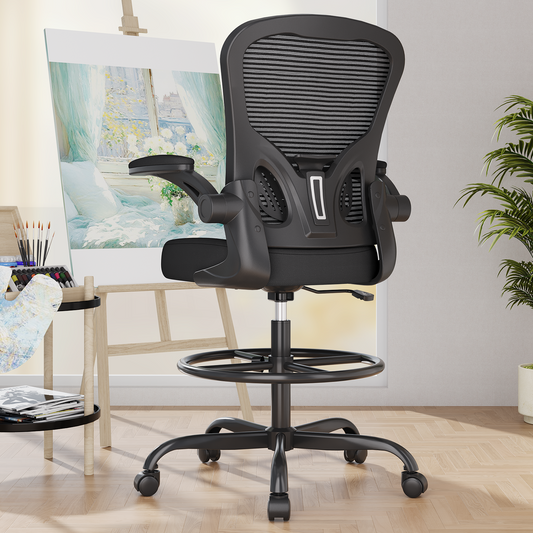 Ergonomic Drafting Chair with Lumbar Support Adjustable Footrest Ring Black