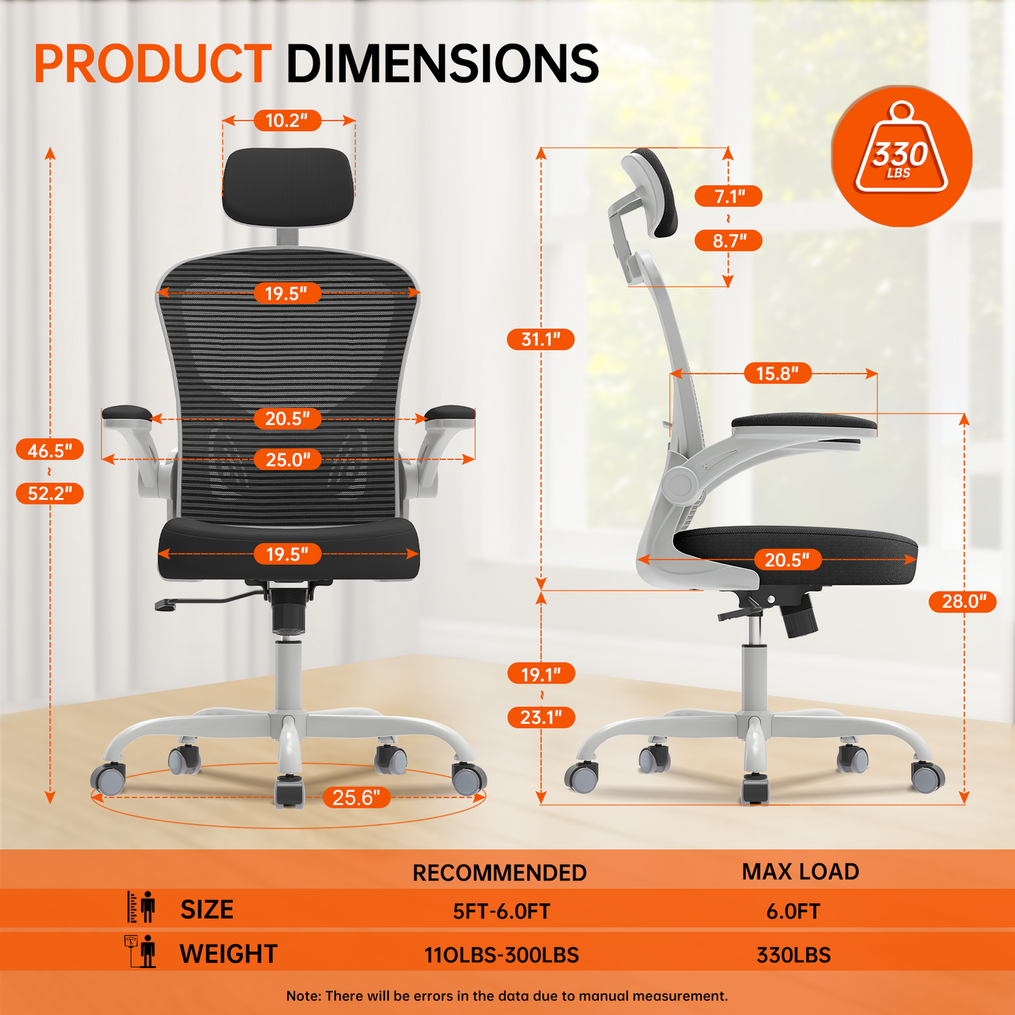 Ergonomic Office Chair Home High Back Desk Chair for Long Hours Comfortable Grey+Black