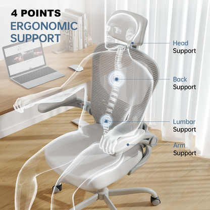 Ergonomic Office Chair Home High Back Desk Chair for Long Hours Comfortable Grey