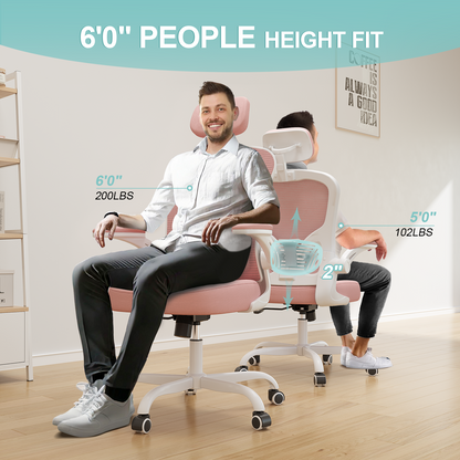Ergonomic Office Chair Home High Back Desk Chair for Long Hours Comfortable White+Pink