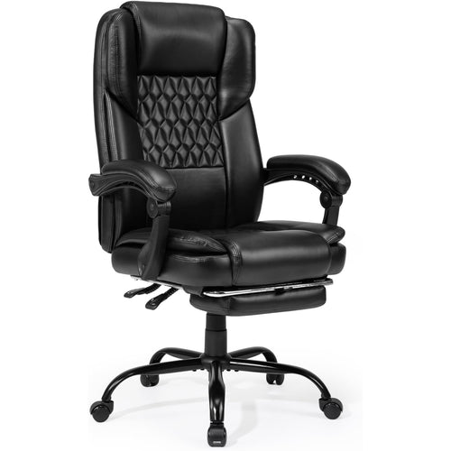 350lbs Big and Tall Executive Office Chair with Footrest | Reclining ,Wide Seat with Pocket Spring,Lumbar Support and Pillow,High Back Leather Desk Chair