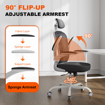 Ergonomic Office Chair Home High Back Desk Chair for Long Hours Comfortable Grey+Black