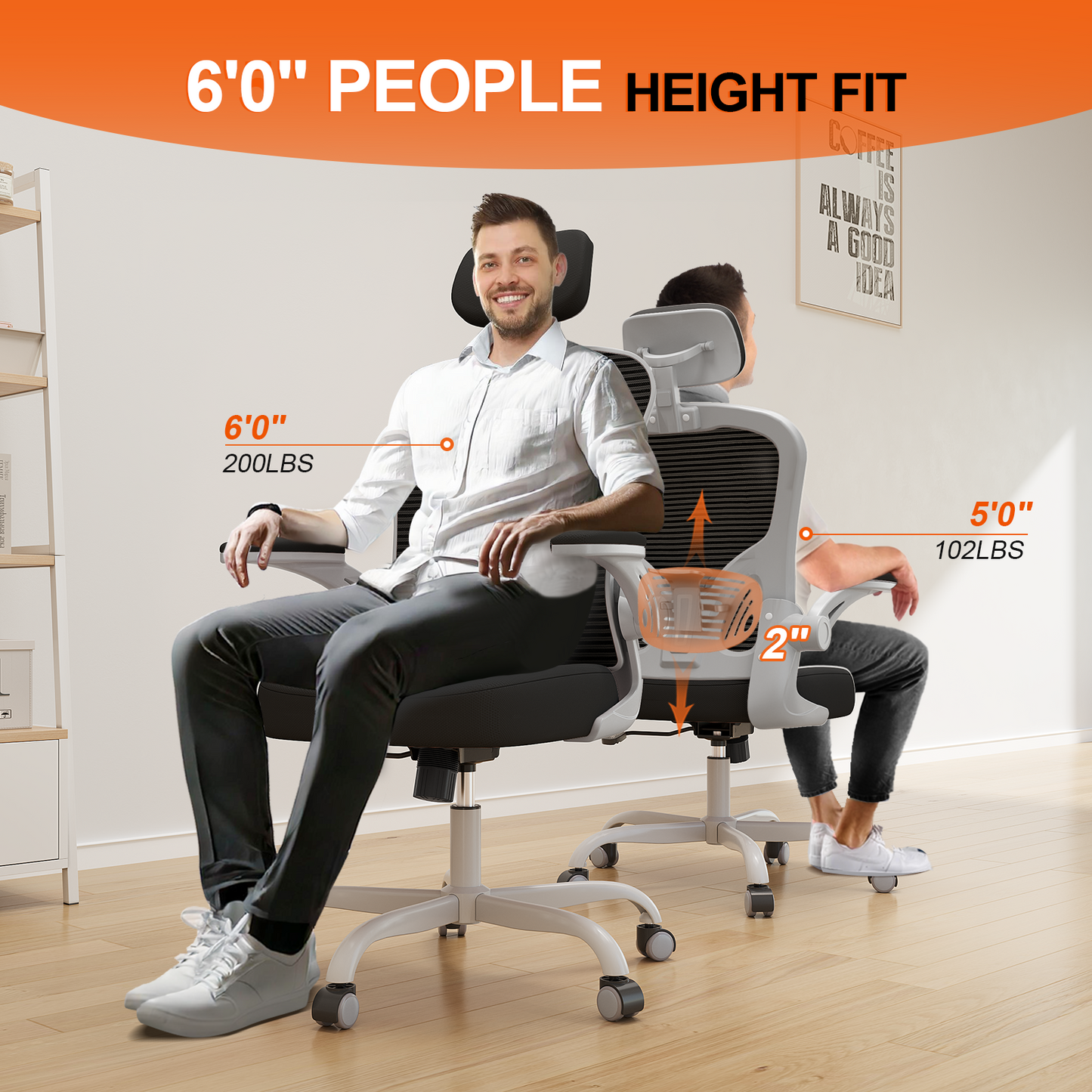 Ergonomic Office Chair Home High Back Desk Chair for Long Hours Comfortable Grey+Black