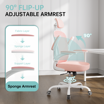 Ergonomic Office Chair Home High Back Desk Chair for Long Hours Comfortable White+Pink