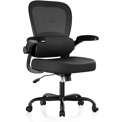 Ergonomic Mesh Office Chair with Adjustable Lumbar Support, Black | 330 LB Capacity,Flip-Up Arms,All-Day Comfort,Desk chairs,Breathable Mesh