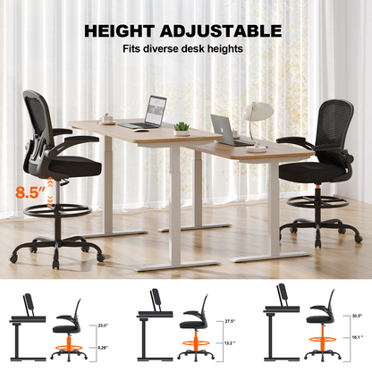 Ergonomic Drafting Chair with Lumbar Support Adjustable Footrest Ring Black