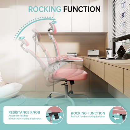Ergonomic Office Chair Home High Back Desk Chair for Long Hours Comfortable Grey+Pink