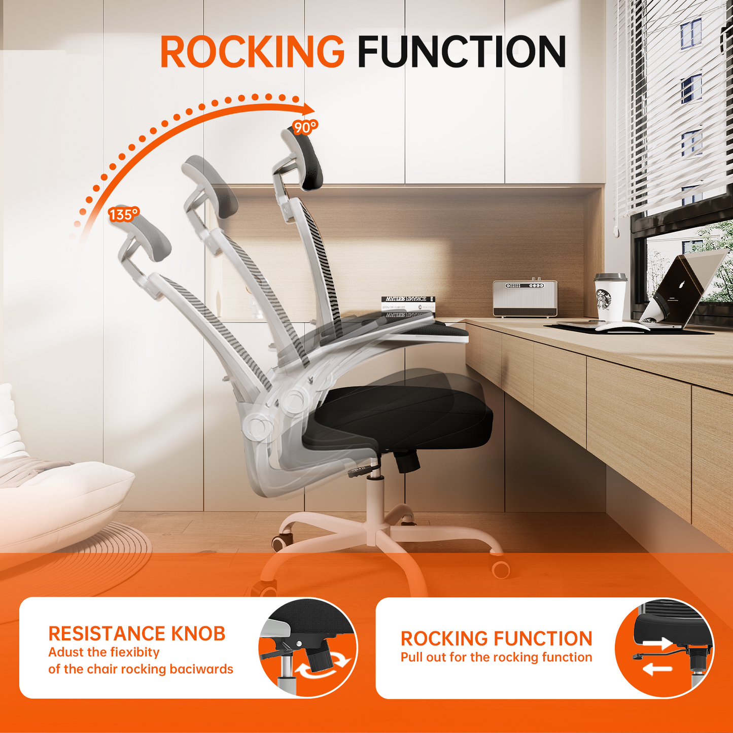 Ergonomic Office Chair Home High Back Desk Chair for Long Hours Comfortable Grey+Black