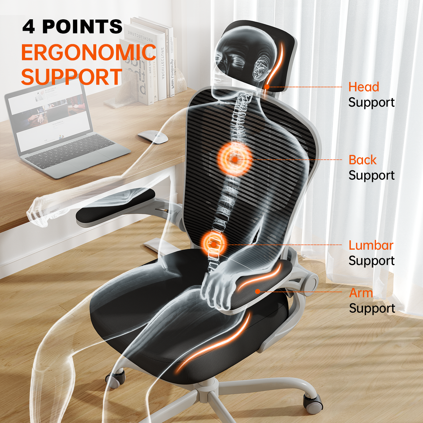 Ergonomic Office Chair Home High Back Desk Chair for Long Hours Comfortable Grey+Black