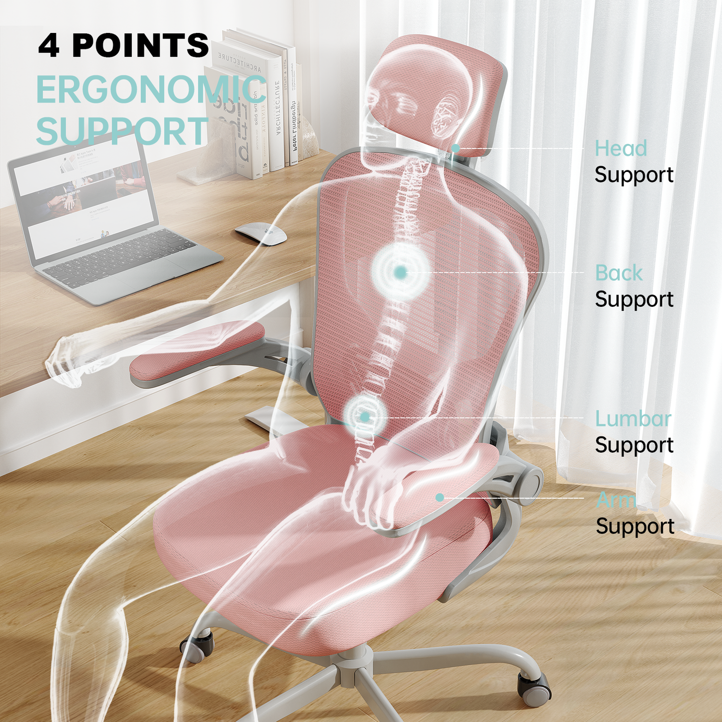 Ergonomic Office Chair Home High Back Desk Chair for Long Hours Comfortable Grey+Pink