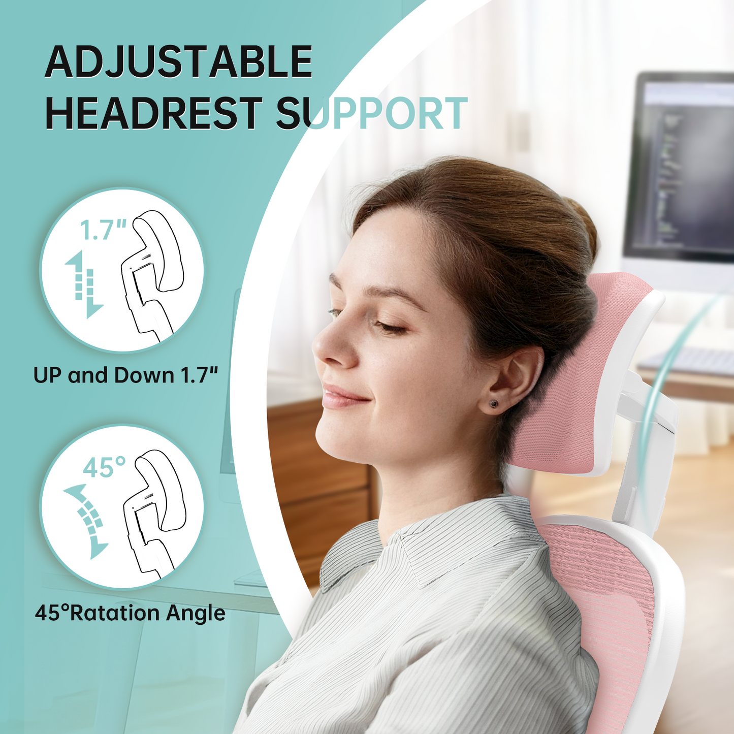 Ergonomic Office Chair Home High Back Desk Chair for Long Hours Comfortable White+Pink