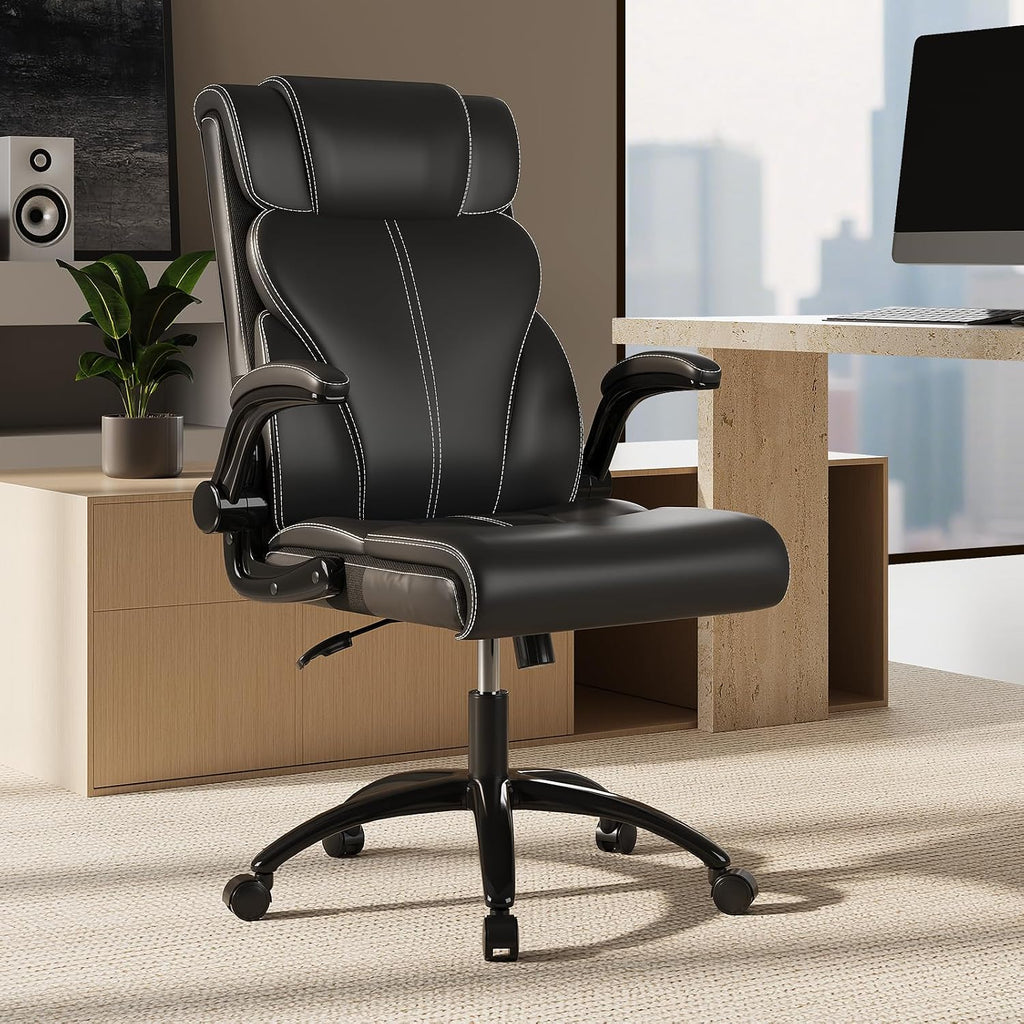 Office Chair Ergonomic Desk Chair, 330LBS Capacity, High Back Computer Chair with Lumbar Support, Flip-up Armrests Swivel Task Chairs for Long Hours Work
