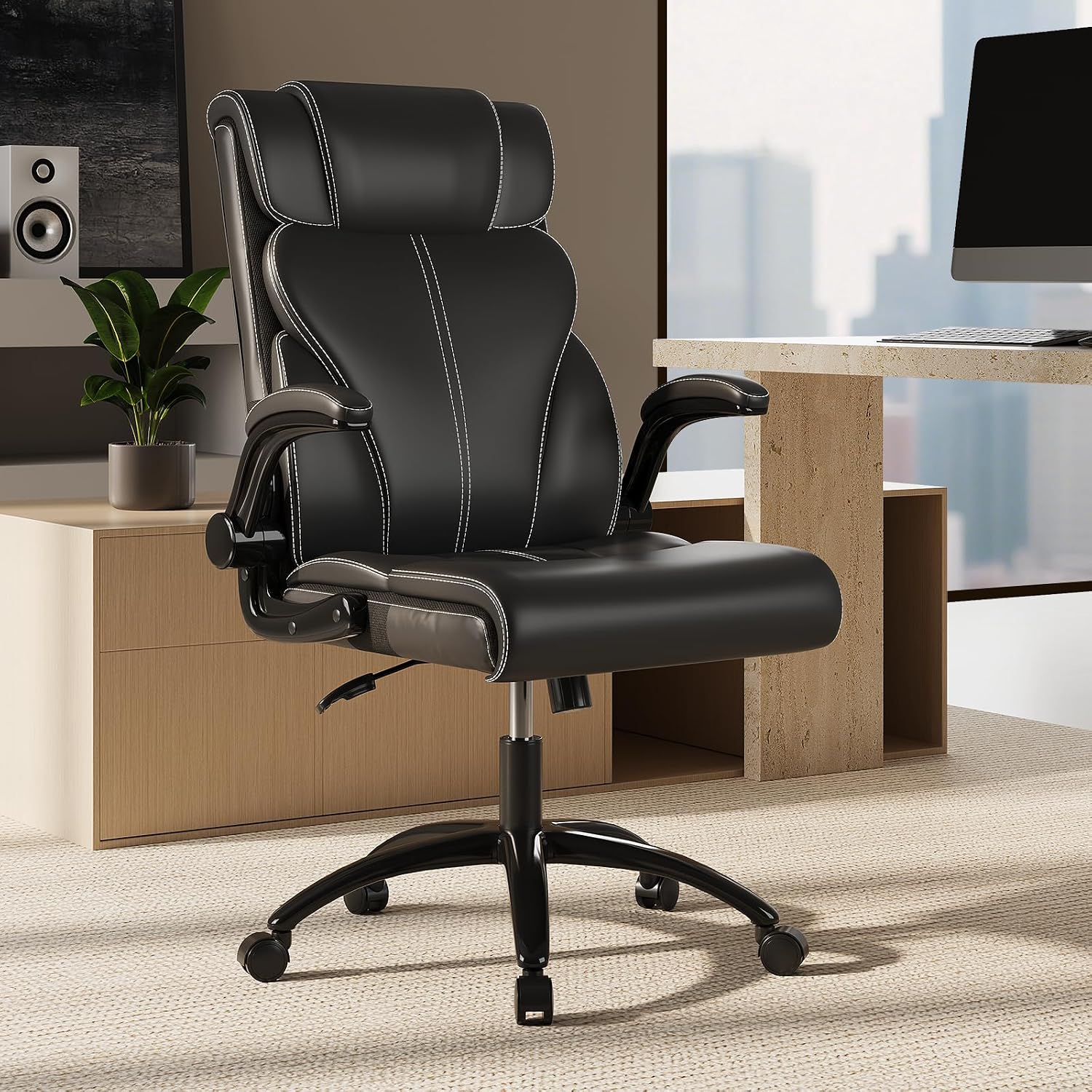 Office Chair Ergonomic Desk Chair, 330LBS Capacity, High Back Computer Chair with Lumbar Support, Flip-up Armrests Swivel Task Chairs for Long Hours Work